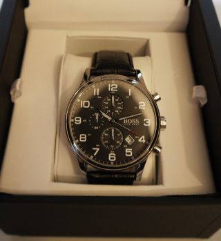 Hugo Boss Herren - Uhr Chronograph 1512448 Silber/schwarz Lederarmband Bild