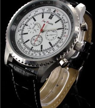 Herren Armbanduhr Chrono - Look Leder Armband Lederuhr Quartzuhr Nickelfrei 5401 Bild