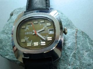 Osco Automatic Vintage Hau 70th Classic Mens Wristwatch Mechanic Topp Bild