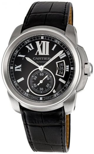 Armbanduhr Cartier W7100041 Calibre Herren Automatischer Stahl Schwarz Leder Uhr Bild