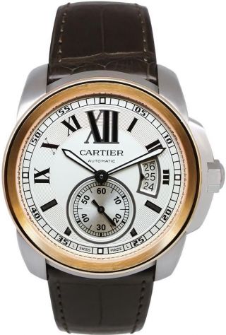 Herren Automatik Uhr Cartier W7100039 Werk 18k Pink Gold/leder Bild