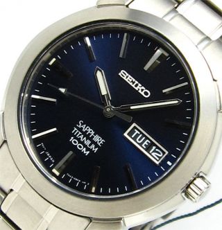 Uhr Seiko Herren Blaues Ziffernblatt Saphire Titan 100m Sgg729p1 Box Bild