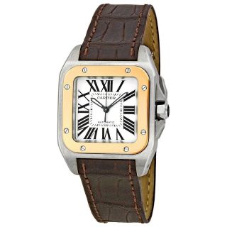 Cartier W20107x7 Santos 100 Herren Armbanduhr 18k Rosa Gold/braun Leder Uhr Bild