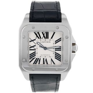 Cartier W20073x8 Santos 100 Große Herren Automatik Leder Anzug Uhr Schwarz Bild
