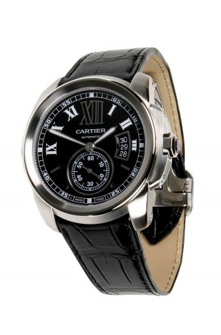 Armbanduhr Cartierw7100014 Herren Calibre 42mm Automatischer Stahl Schwarz Leder Bild