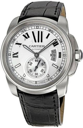 Armbanduhr Cartier W7100037 Calibre Herren Silber Ziffernblatt Schwarz Leder Bild