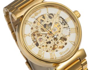 Exklusiv Winner Herrenuhr Gold Edelstahl Armband Skelett Uhr Edel Mechanisch Bild