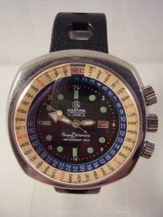 Große Vintage Mortima Superdatomatic Armbanduhr Handaufzug 70er Taucheruhr Watch Bild