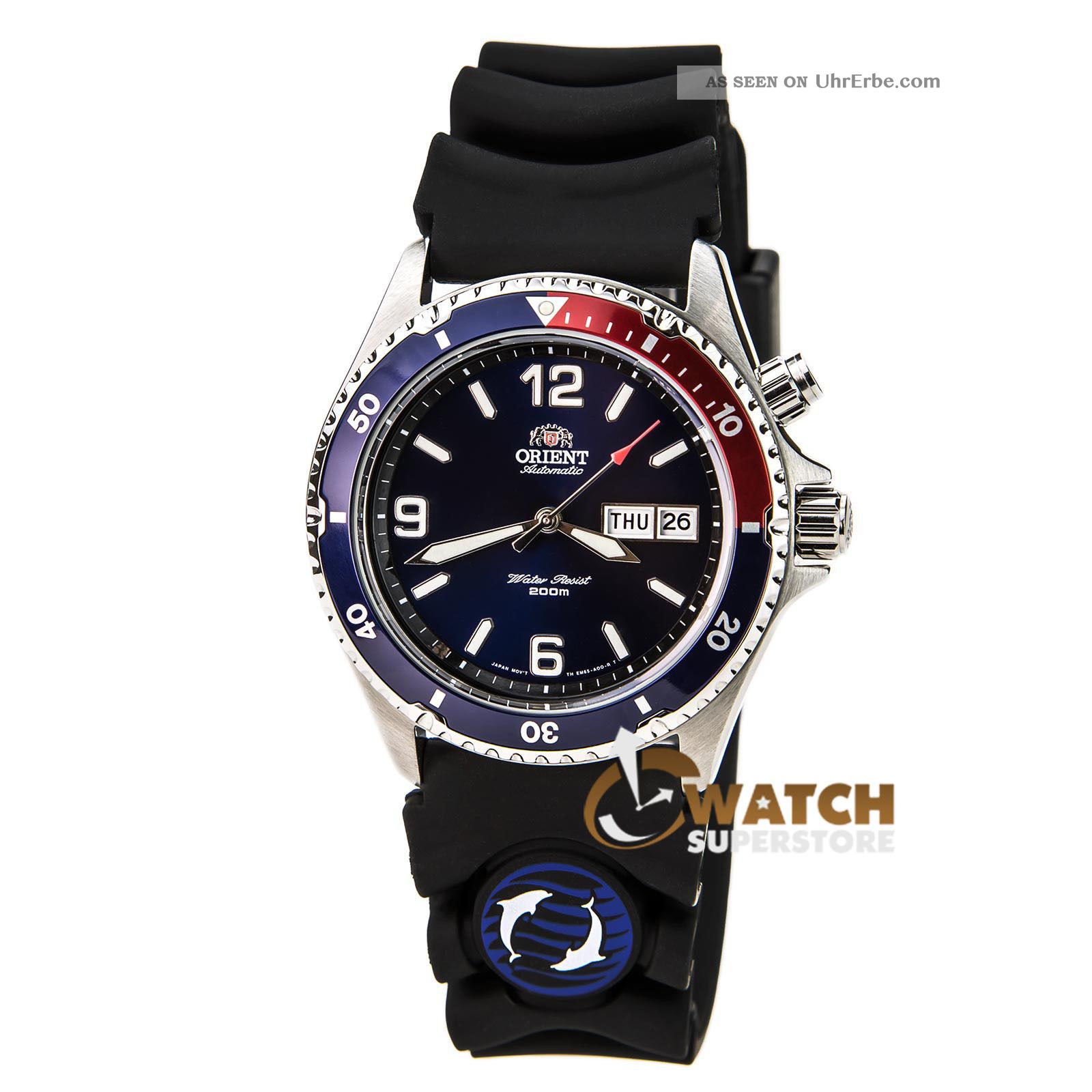 Herren Armbanduhr Orient Cem65003d Automatisch Blau & Rot Lünette Blau Gummiband Armbanduhren Bild