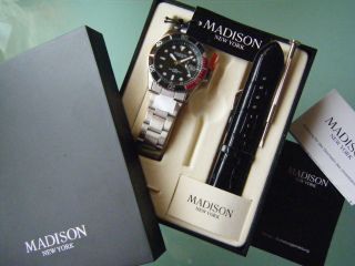 84,  95 Madison York Uhr Metall Armband & Lederarmband Geschenk Packung Bild