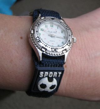 Parcific Time Kinderlernuhr Armbanduhr Lernuhr Uhr Blau Klettband Fußball Bild