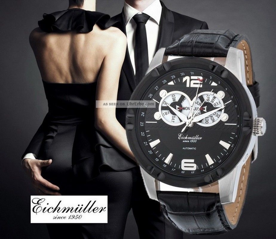 Moderne EichmÜller Automatikuhr 7858 Herrenuhr Business Uhr Edelstahl Ip - Black Armbanduhren Bild