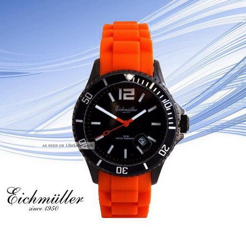 Beliebte EichmÜller Uhr 10 Atm Lifestyle Design Armbanduhr Herrenuhr Orange Armbanduhren Bild
