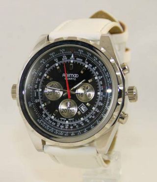 Animoo Retro Leder Armbanduhr Quartz Herrenuhr Mit Datum Farbe Weiß Schwarz Bild