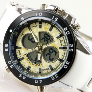 Herren Vive Armband Uhr Silikonband Weiß Watch Analog Digital Quarz 101 Bild