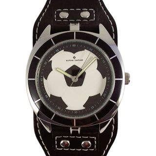 Alpha Saphir Jungen Uhr Armbanduhr Fußball Schwarz Weiß Unterlegband Leder 353d Bild
