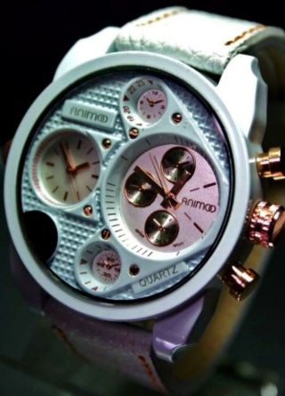 Animoo Xxl Armbanduhr In Weiß RosÈ Dual - Time Leder Herrenuhr Bild