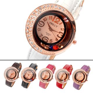 Luxu Strass Lunular Dameen Armbanduhr Mode Uhr Kunstlederarmband Kristall Perlen Bild