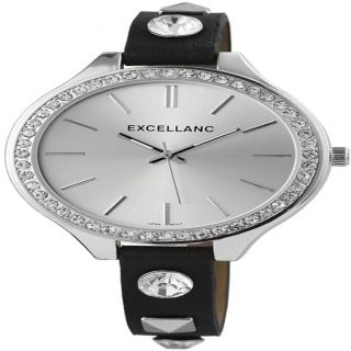 Damenwickelband Uhr Silver Strasslynett Designlederband Blac Zifferblatt Silber Bild