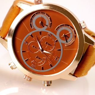 Herren Vive Xxl Armbanduhr Lederband Rose Kupfer Cognac Watch Uhr 3 Uhrwerke Bild