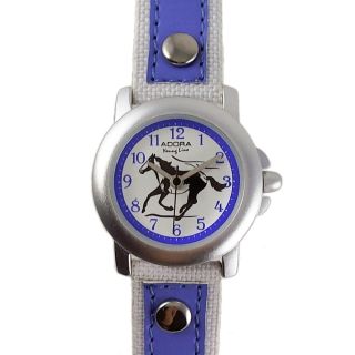 Kinderuhr Weiss Blau Pferd Lederarmband Nylon Armbanduhr Citizen Miyot Werk Weiß Bild