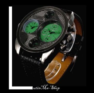 Jay Baxter Herren Uhr Echt Leder Armband Designer Mega Xxl Dualtimer Grün Bild