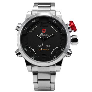 Shark 3d Sportuhr Herren Analog & Digital Led Alarm Quarz Edelstahl Armband Uhr Bild