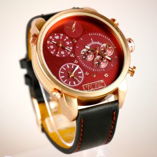 Herren Vive Xxl Armbanduhr Lederband Kupfer Bordeaux Watch Uhr 3 Uhrwerke Bild