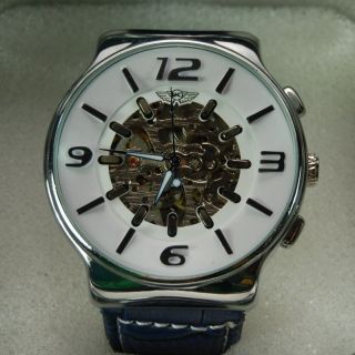 U&k Hau Automatic Armbanduhr Herrenuhr - Chrom Lederarmband Blau - Wie,  Ovp Bild