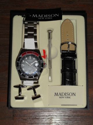 Edle Madison York Herren Armbanduhr,  Manschettenknöpfe Im Geschenkset Bild
