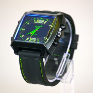 Herren Vive Armbanduhr Hochwertig Schwarz Grün Watch Uhr Weihnachtsgeschenk Bild