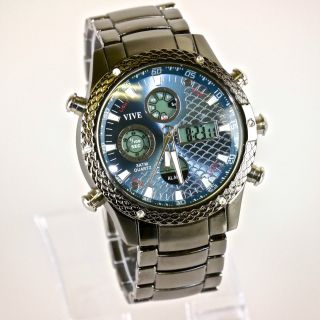 Herren Vive Armband Uhr Edelstahl Massiv Grau Watch Analog Digital Quarz Bild