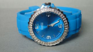Firetti - Damen Silikon Uhr,  Glaskristallen - Türkis Blau - Wasserdicht - Bild