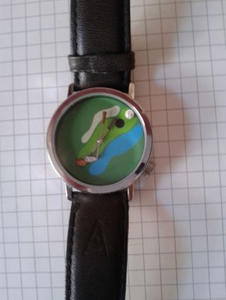 Ausgefallene Uhr,  Armbanduhr,  Zifferblatt Motiv: Golf,  Lederband,  Akteo Bild