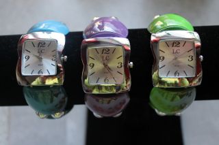 Damen Armreifuhr Armreif Uhr Armbanduhr Silber Perle Dehnbar Wristwatch Bild
