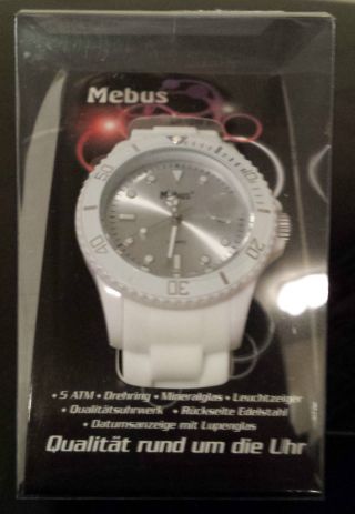 Mebus Silkon Armbanduhr Im Strahlenden Weiß Zifferblatt Silber Stylischer Look Bild