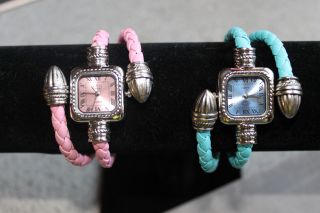 Damen Strick Leder Armband Armbanduhr Uhr Bracelet Quartzuhr Wrist Watch Gift Bild