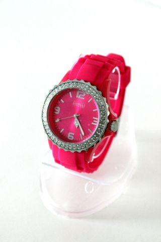 Firetti Designer Elegante Damen Silikon - Armband Uhr Strass - Steinen Fuchsia Bild