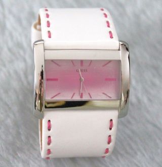 Guess Damen - Armbanduhr Weiß/pink Lederband Breit Nicht Getragen Ovp Bild