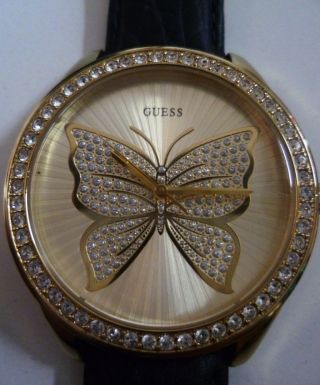 Guess Usa - Modell Armbanduhr Damenuhr Uhr Schmetterling Gold Neuwertig Leder Bild