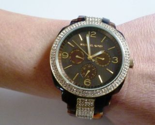 Micheal Kors Mk Armbanduhr Damenuhr Uhr Gold Neuwertig Horn Mk 5058 Braun Bild