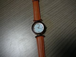 Uhr - Damenarmbanduhr - - Orangebraunes Band - Rosevergoldete Uhr Bild
