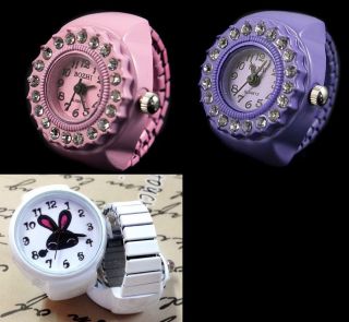 Fingeruhr Uhr Finger Ring Watch Quartz Bunny Pink Purple Glitzer Rhinestone Bild