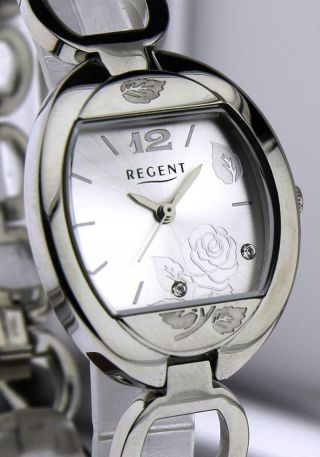Armbanduhr Regent - Mineralglas - Mit Edelstahl Gliederband - Mit Rose U.  Strass Bild