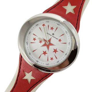 Alpha Saphir Damen Uhr Armbanduhr Star S N Stripes Rot Weiss Stern Leder 322k Bild