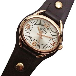 Adora Damenuhr Armbanduhr Oval Rose Rotgold Schwarz Leder Unterlegband 138442 Bild