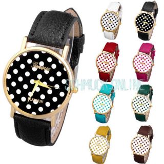 Vintage Polka Dot Damen Armbanduhr Basel - Stil Quarzuhr Lederarmband Uhr Bild