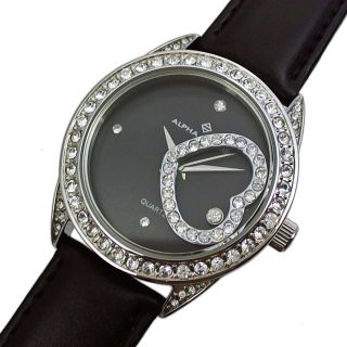 Alpha Saphir Damen Uhr Armbanduhr Herz Beweglich Glitzer Steine Silber Schwarz Bild