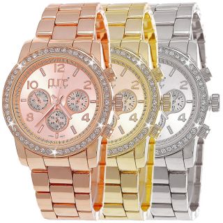 Pure Time Designer Strass Damenuhr,  Damen Armband Uhr Chronograph Optik Rose Gold Bild