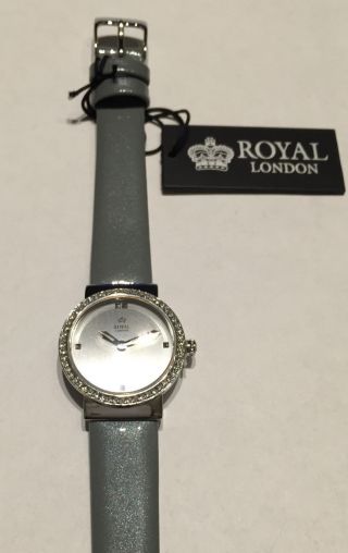Damenuhr Royal London Modisch Edelstahl Steine Glänzendes Lederband Bild